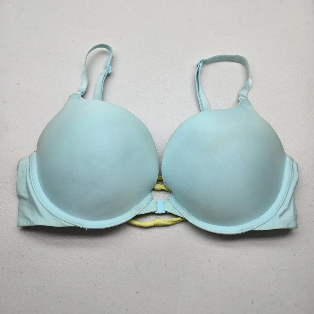 Victoria's Secret Women Bra 34D Blue Push Up Underwired Front Closure READ